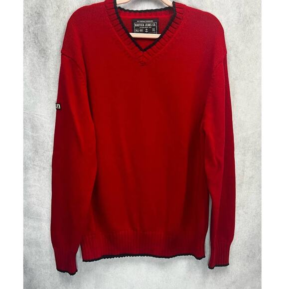 Vintage Nautica Red V-Neck Sweater Mens Size XL - Picture 1 of 7